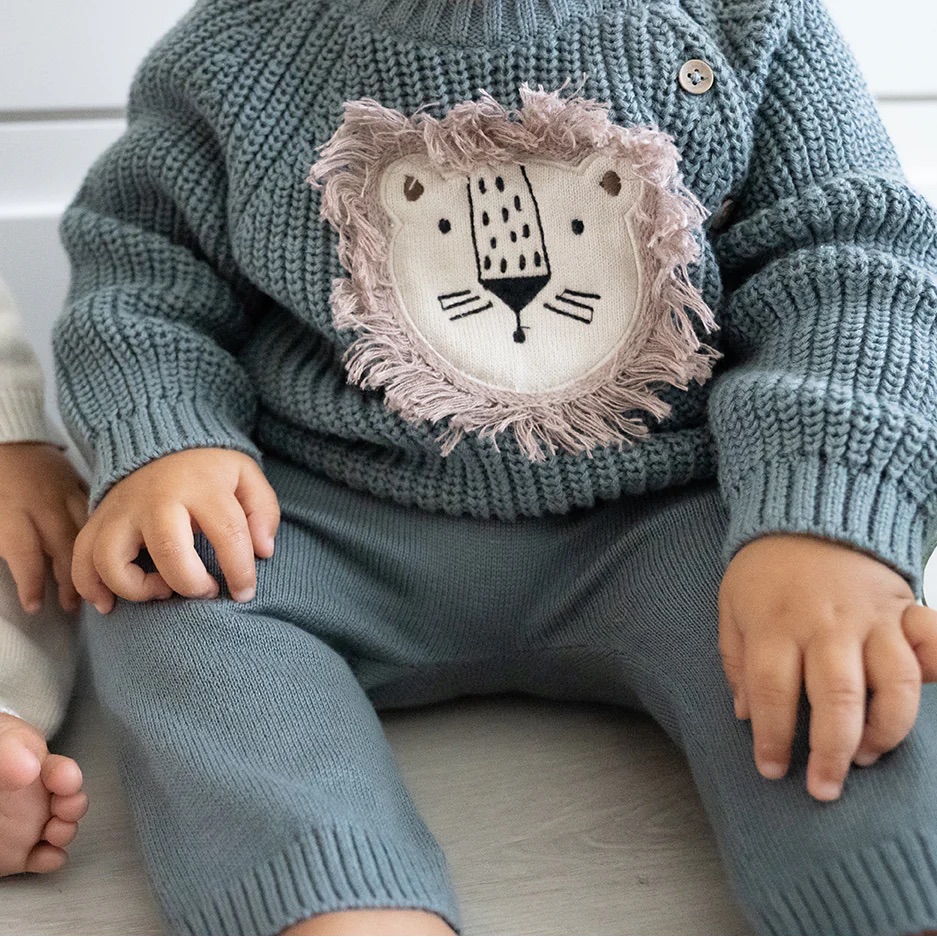 Viverano Lion Applique Baby Pullover Sweater Knit (Organic Cotton)